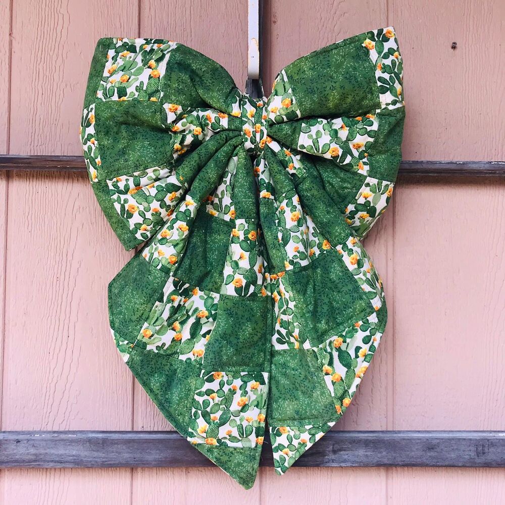 Giant Large Quilted Door Bow, Seasonal, Oversized Fabric Bow Southwestern Cactus